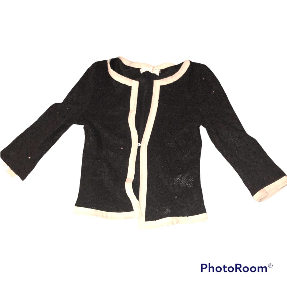 Black w/ cream trim and black sequins one button cardigan size Large